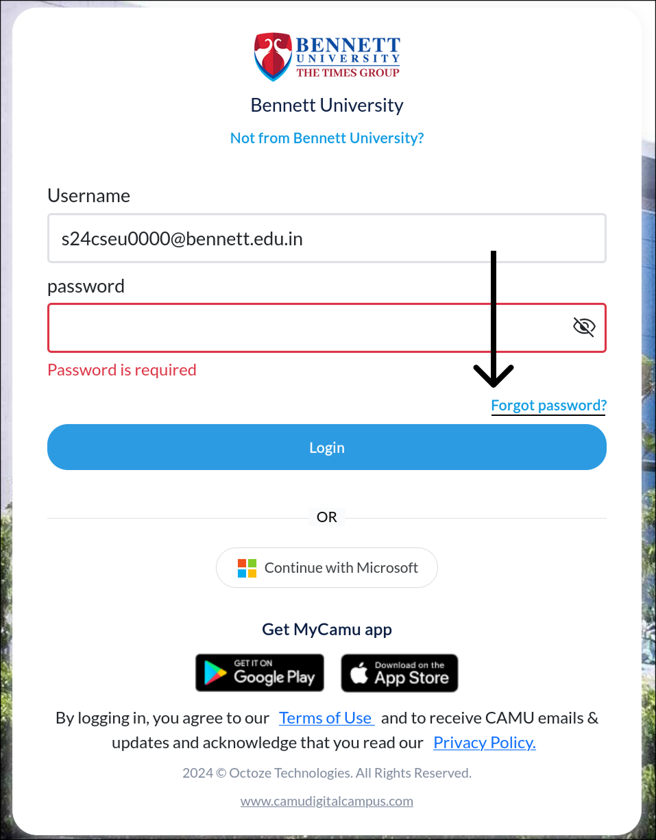 myCamu password reset